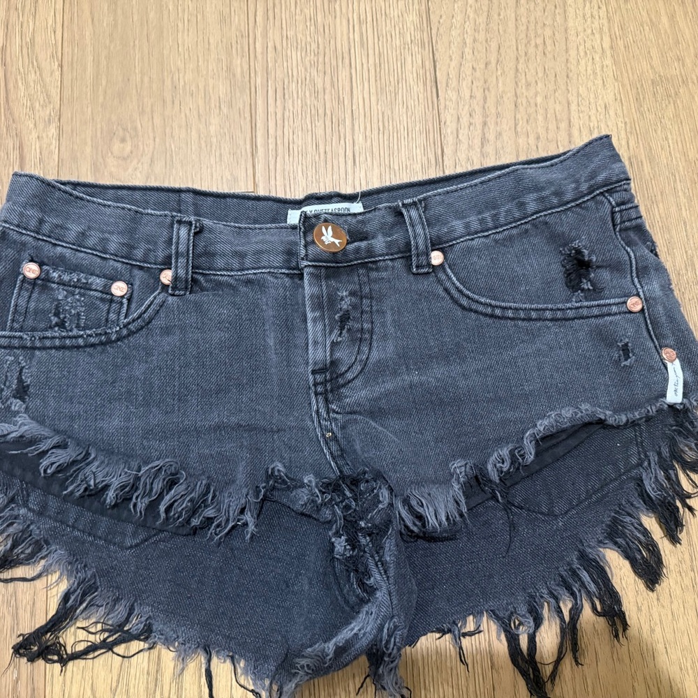One Teaspoon Distressed Black Denim Shorts